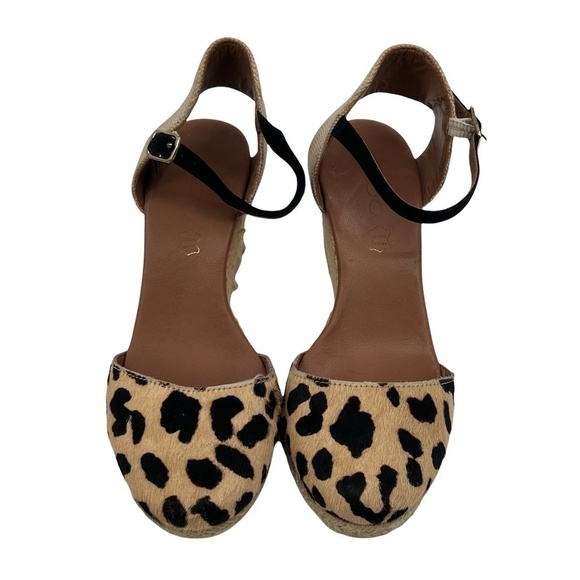 Aldo Tan Leather Cheetah Print Wedge Espadrille Heels Size 6 Women’s - Picture 2 of 10